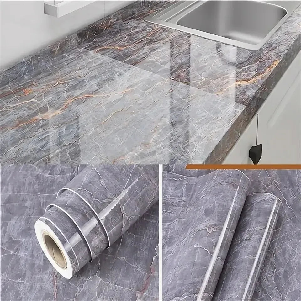 40cm Waterproof Self-Adhesive PVC Marble Oil Resistant and Mold Proof Wall Sticker Bathroom Kitchen Cabinet Countertop Wallpaper Qme Volcanic rock 40cmX1m