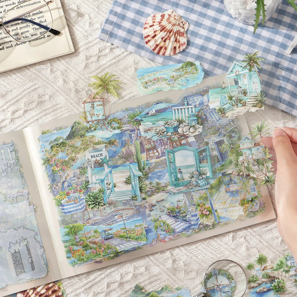 20 Sheets Four Seasons Travel Landscape Theme Large PET Stickers for Scrapbooking DIY Frame Collage Decoration Laptop Skateboard Qme