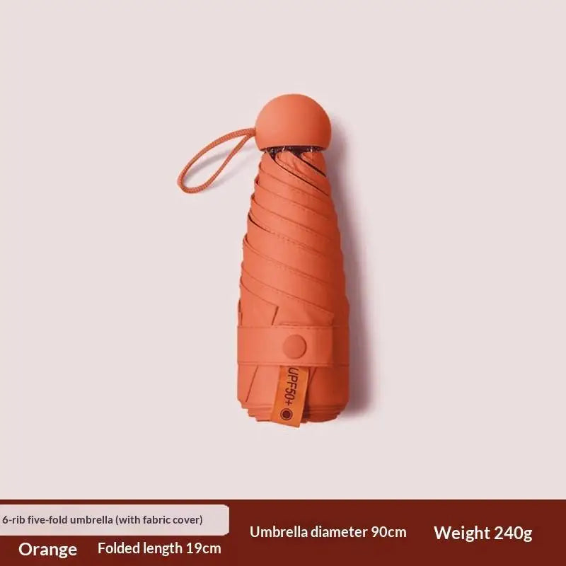 Compact Travel Mini Umbrella Uv Protection Capsule Umbrella 5 Fold Ultra Lightweight Sun Shade Umbrella Portable Manual Qme H metal-fiber composite 6K
