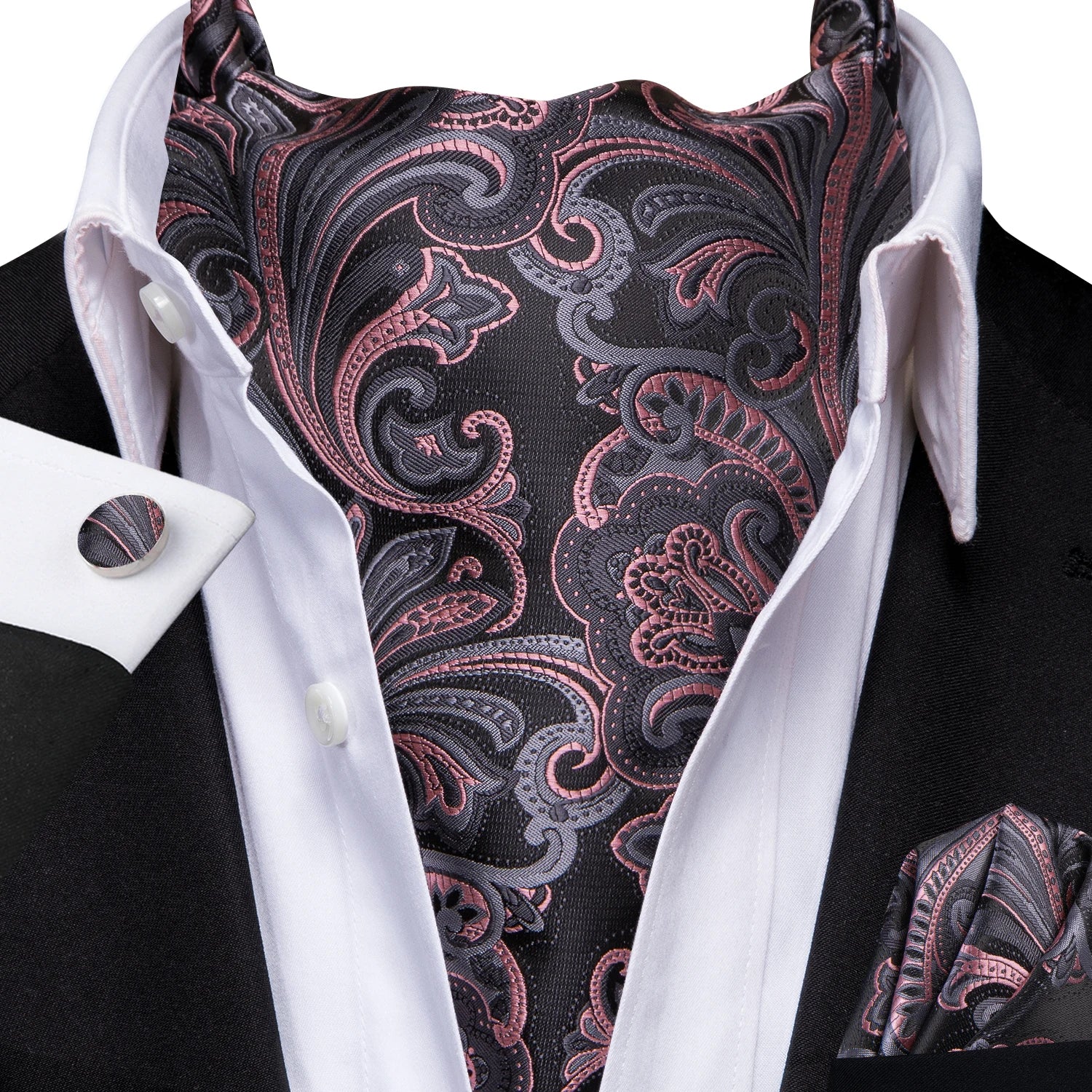 Men's Ascots Fashion Luxury Floral Cravat Cufflinks Handkerchiefs Qme LDAS1167