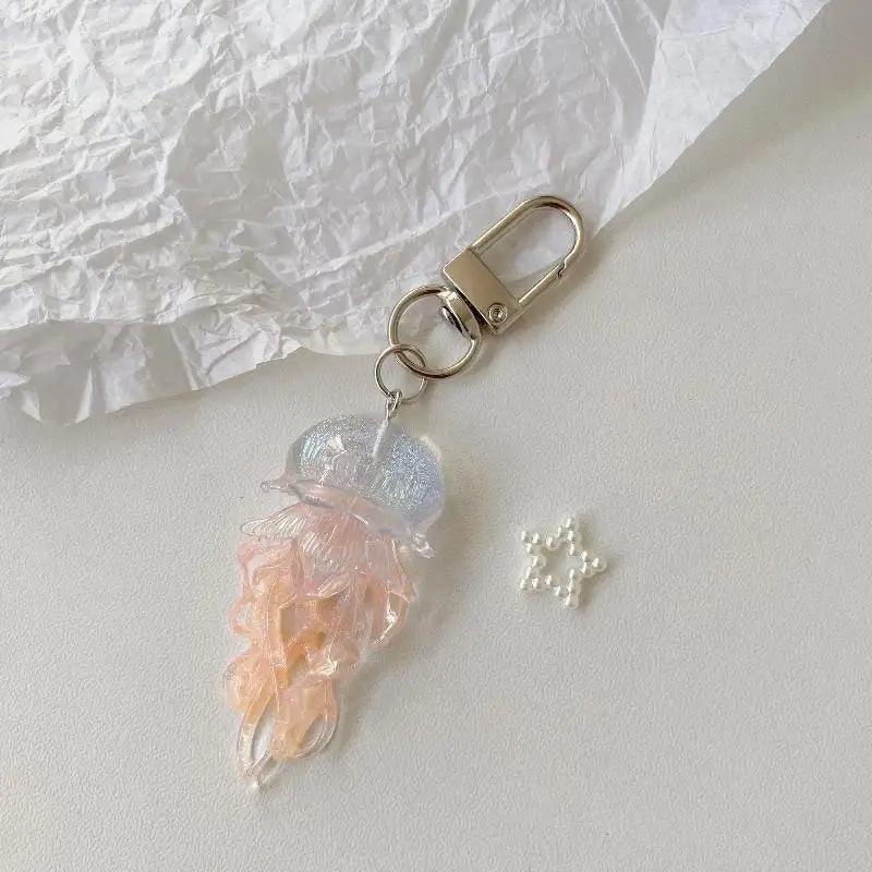 Creative Jelly Color Jellyfish Charm Keychain Y2K Beaded Pendant Phone Chain Car Hanging Decoration Bag Pendants Ornament Gifts Qme A11