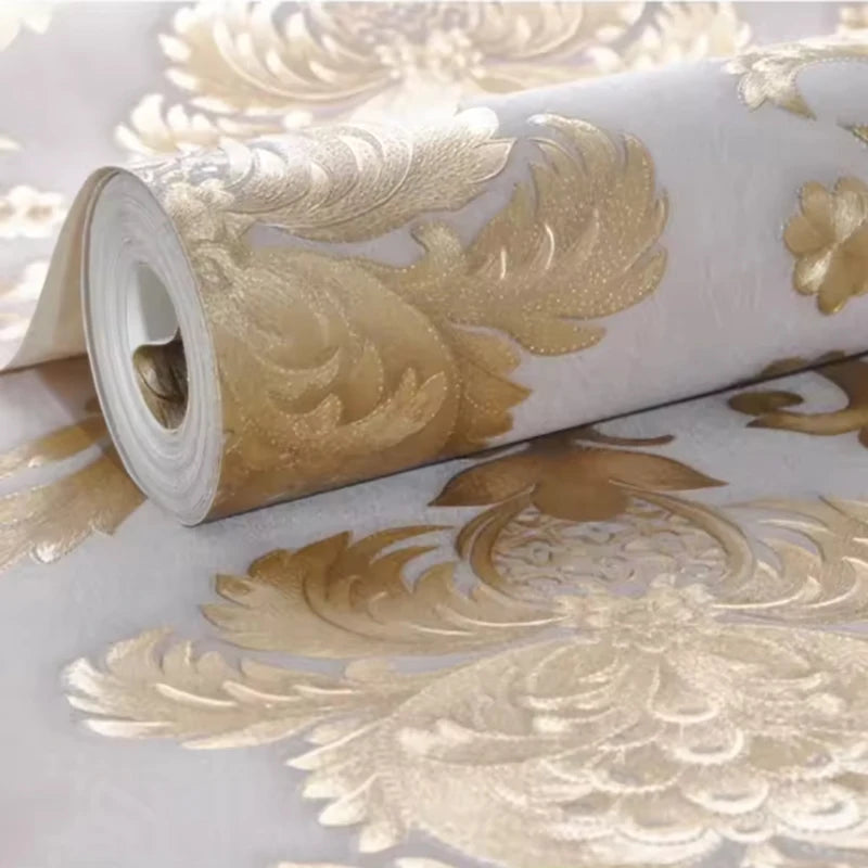 1 Roll 53cm Wide Antique Gold Wallpaper Living Room Bedroom Waterproof PVC Wall Sticker Home Decoration European Wallpaper Qme