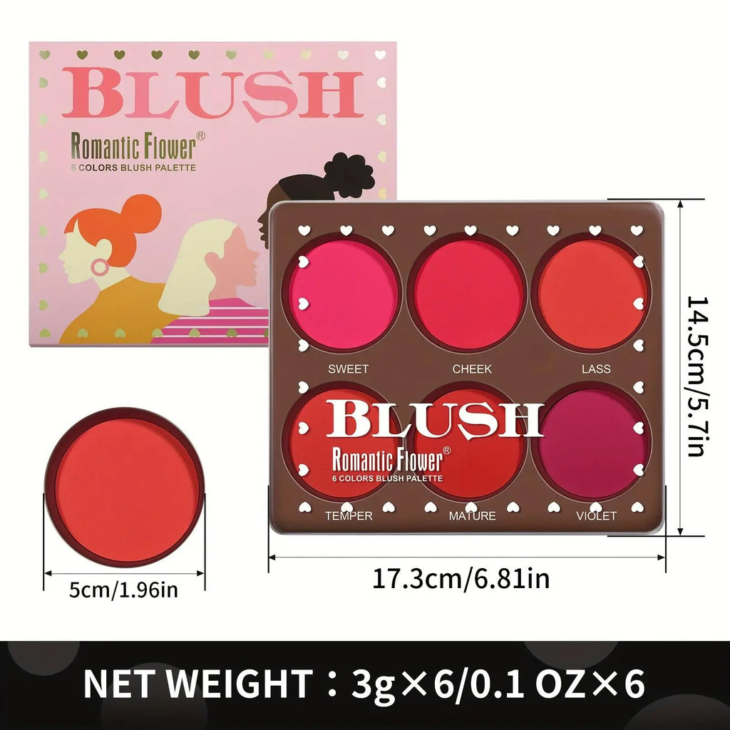 6 Colors Waterproof Matte Blush Palette Medium Buildable Coverage Long-Lasting Natural Finish Suitable for All Skin Types Qme
