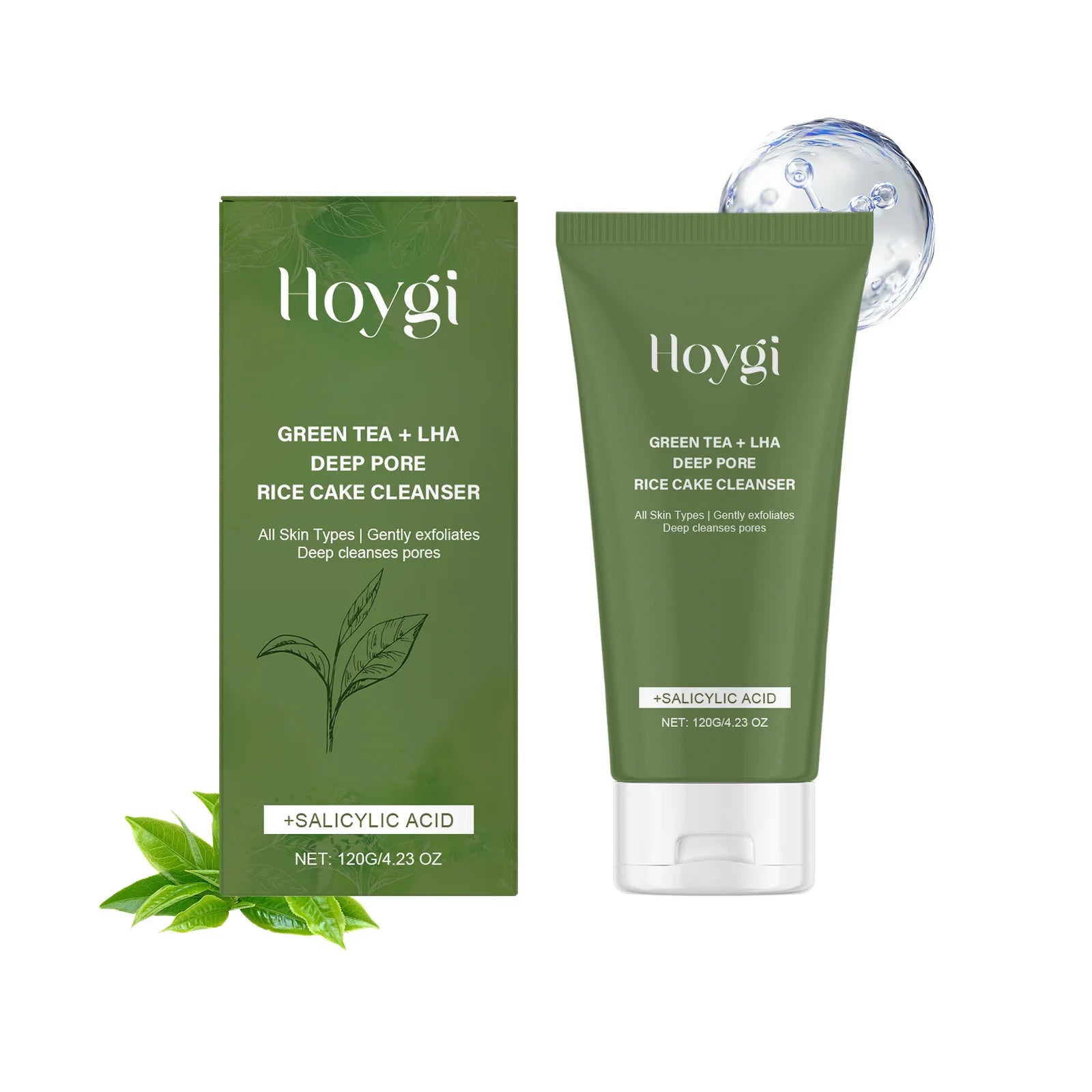 Green Tea Salicylic Acid Facial Cleanser Cleansing Pore Refining Hydrating Blackhead Removal Oil Control Non-Drying Face Wash Qme 120g Boxed