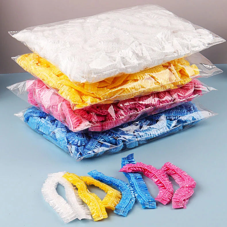 100Pcs Shower Cap Head Cover Elastic Plastic Thickened Pink Round Cover Food Kitchen Bathroom Accessories Food Preservation Bag Qme