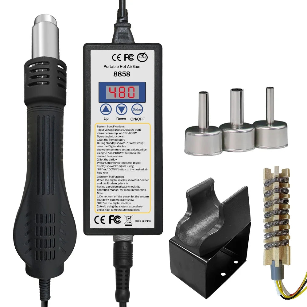Air Gun 8858 Micro Rework Soldering Station LED Digital Hair Dryer Qme 8858 A2 220V EU PLUG