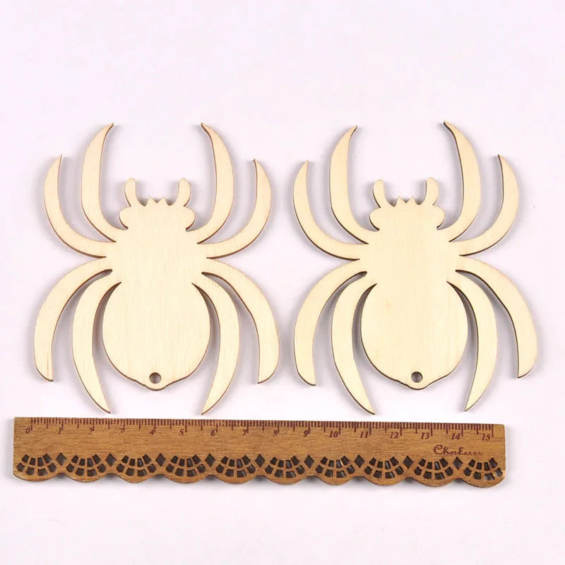 10Pcs 4.5-10cm Unfinished Halloween Decorations Bat/Spider/Ghost Wooden Crafts DIY Blank Hanging Ornaments Home Party Supplies Qme 5