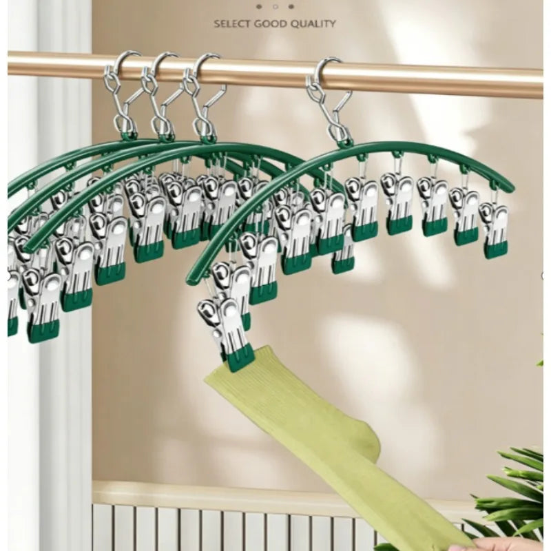 10 Clips Stainless Steel Sock Clip Pace-Saving Arc Sock Drying Rack Windproof Non-slip Clothes Rack Underwear Clip Towel Hanger Qme
