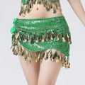 Glitter Sequins Belly Dance Waist Chain Hollow Long Tassel Dancing Waist Belt Handmade Colorful Belly Dance Waistband Qme Green