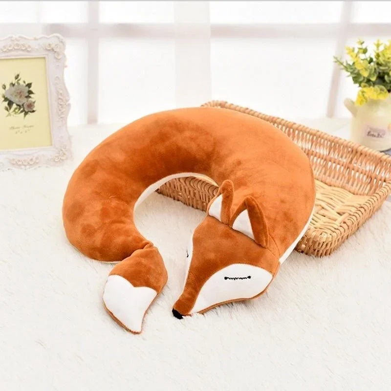 Travel Pillow U Shape Neck Pillow Cute Fox Pillow Hug Sleeping Pillows Ornamental Pillow Office Sleep Pillow 30*30*8CM Qme Brown