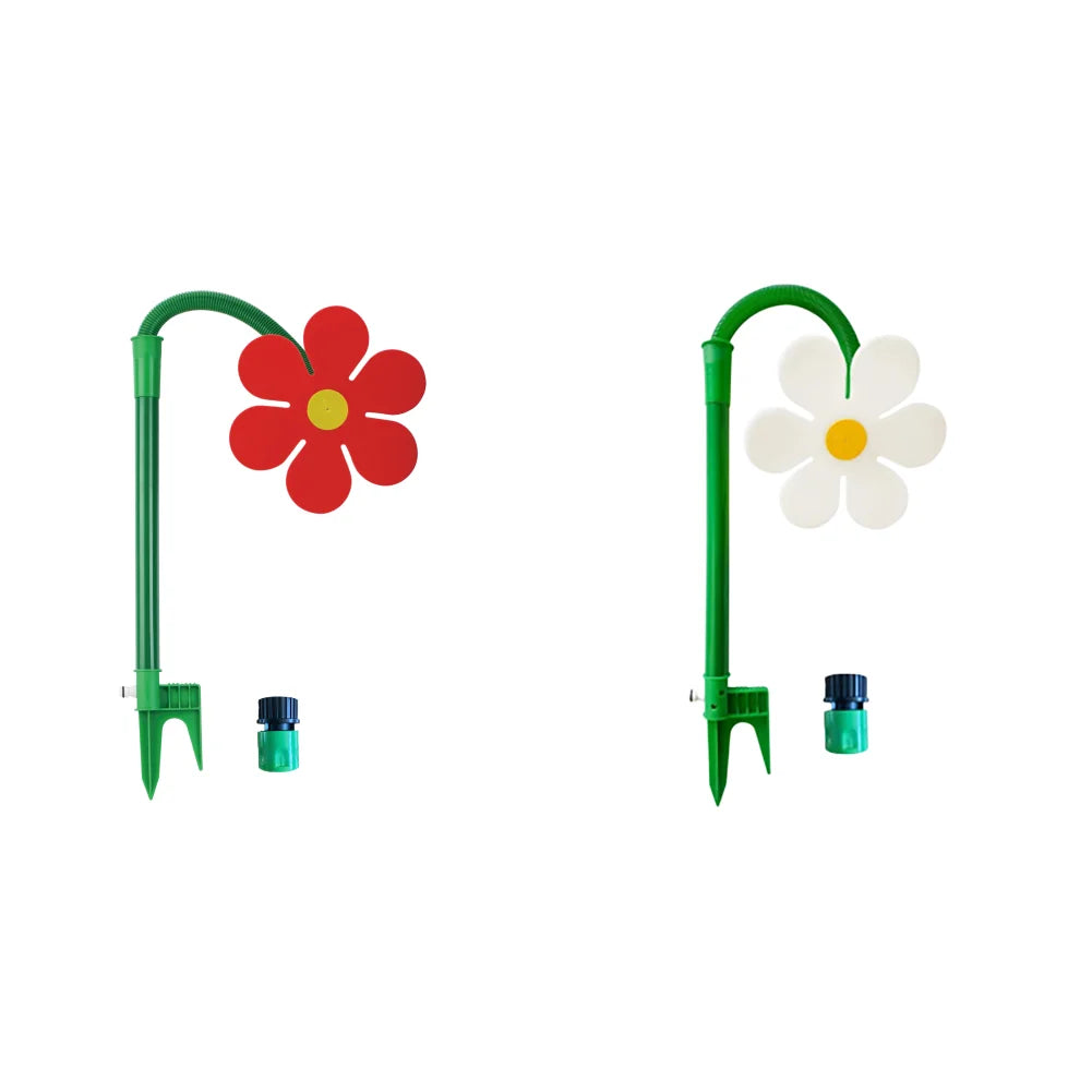 NEW Crazy Spin Sprinkler Flower Shape Dancing Daisy Sprinklers 360 Rotating Water Spray for Yard Lawn Watering Garden Decor Qme Red and White