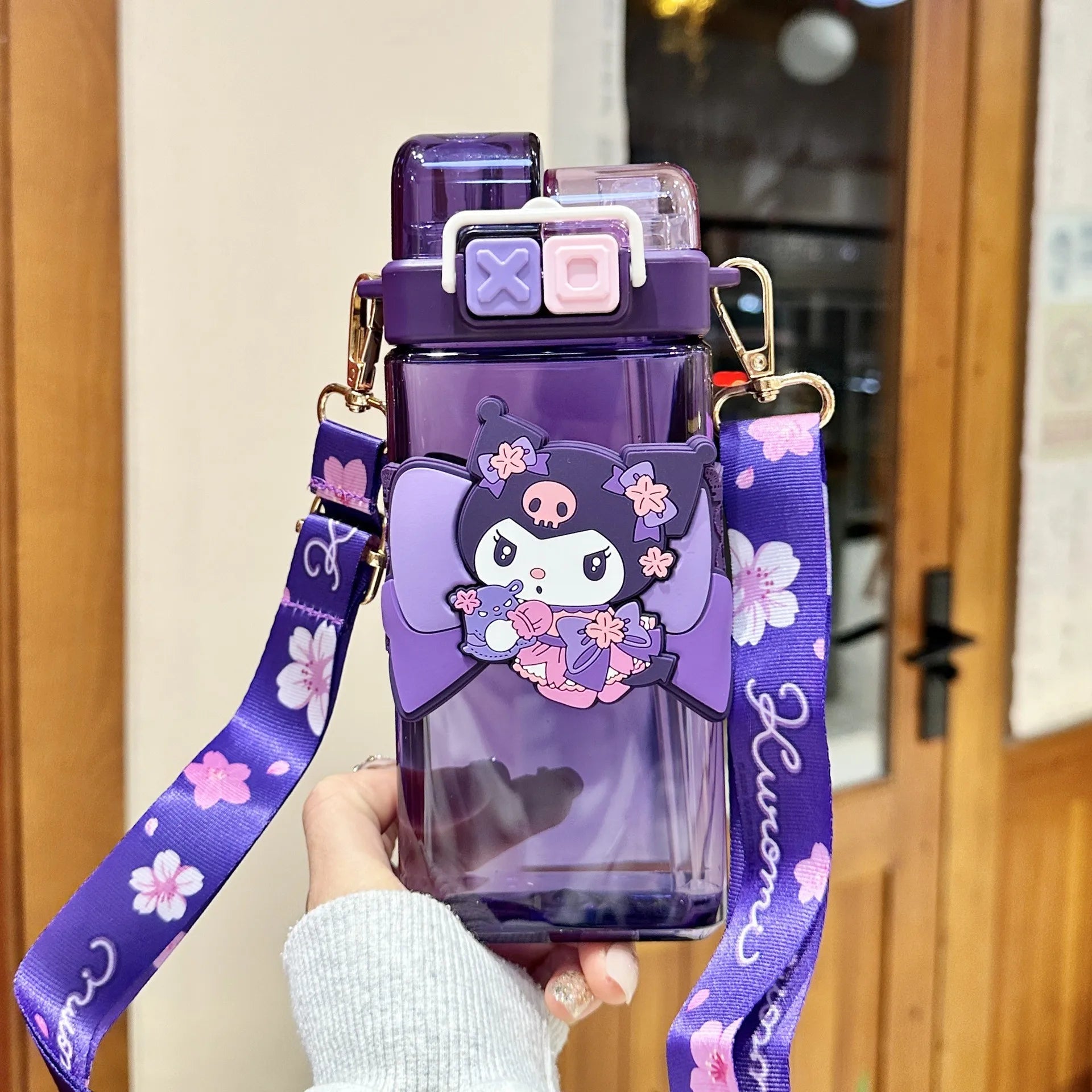 Hello Kitty Kuromi High-Quality Plastic Cup Convenient Carry-Handle Direct-Drink Cup Student & Casual Water Cup Water Bottle Qme 14