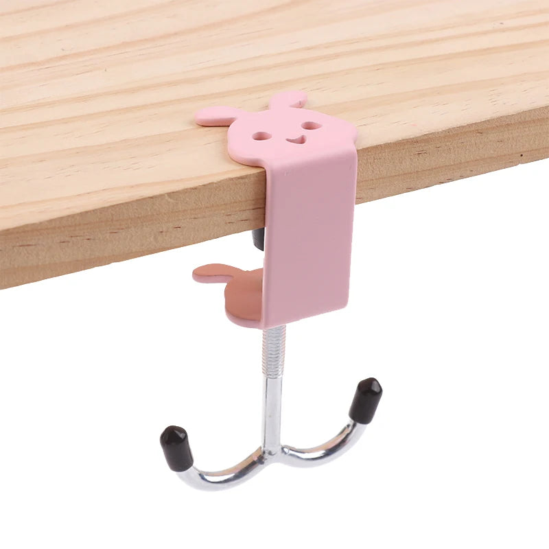 Backpack Desk Hanger Punch-free Cute Rabbit Bag Hook Table Side Qme Pink