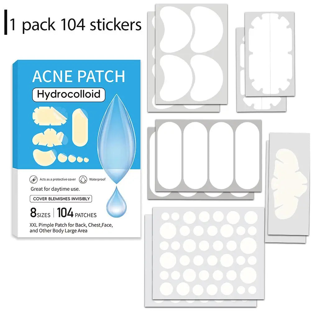 Large Pimple Patches Bulk Face 5 Sizes Hydrocolloid Acne Covering Qme 104pcs