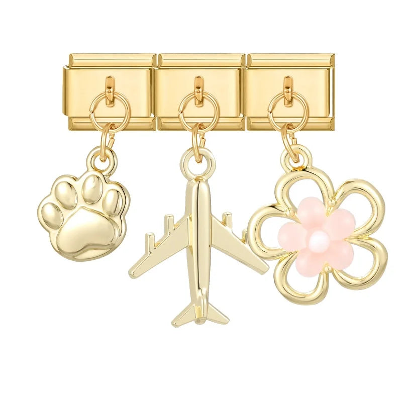 Fashion 3PCS Pendant Series Lovely Dogs Cats Italian Charm Link Stainless Steel Fit 9mm Italian Chain Bracelet DIY Making Gifts Qme Style 1
