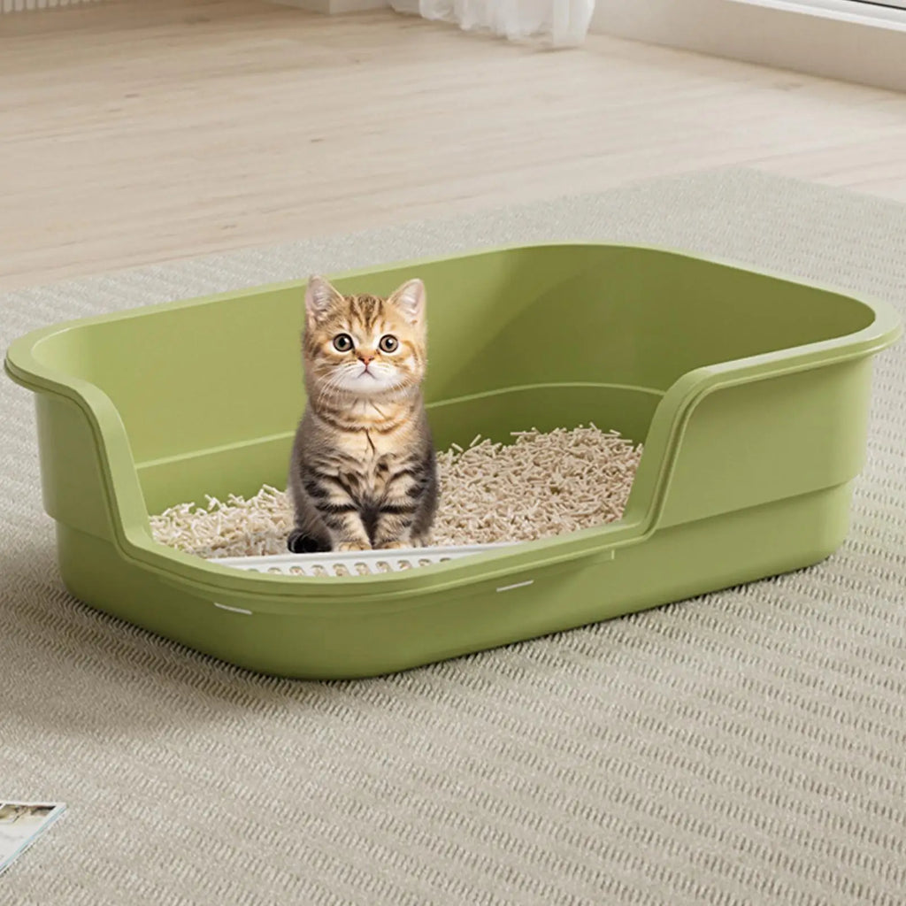 Cat Box Semi-Enclosed Easy Clean with Scoop Open Top Semi Enclosed Litter Box for Cleaning Odor Control Indoor Office Dorm Qme