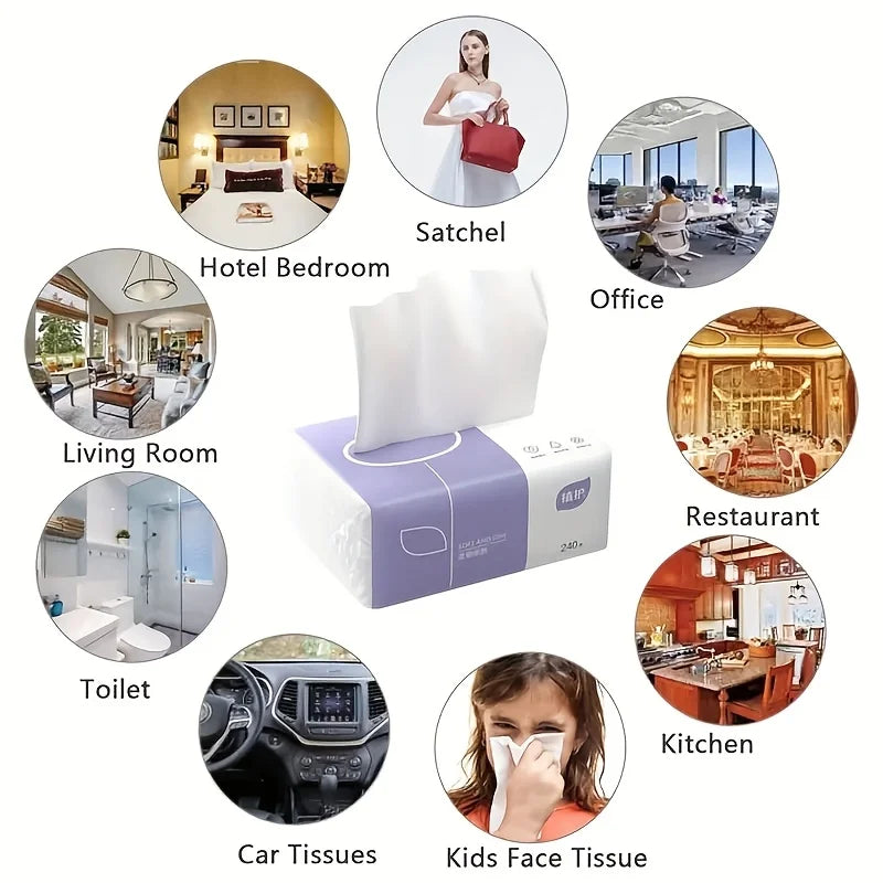 A pack of high-quality four layer paper -240 sheets per sheet, suitable for facial, toilet, and napkin use, home, dormitory, off Qme