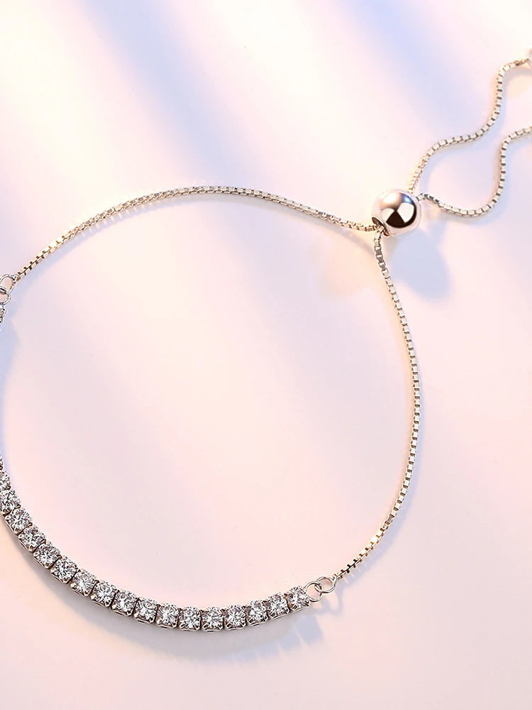 Cute nice 925 Sterling Silver Bracelet Elegant Zircon Crystal Chain for Women Fashion Noble Engagement Wedding Hot Gift Qme