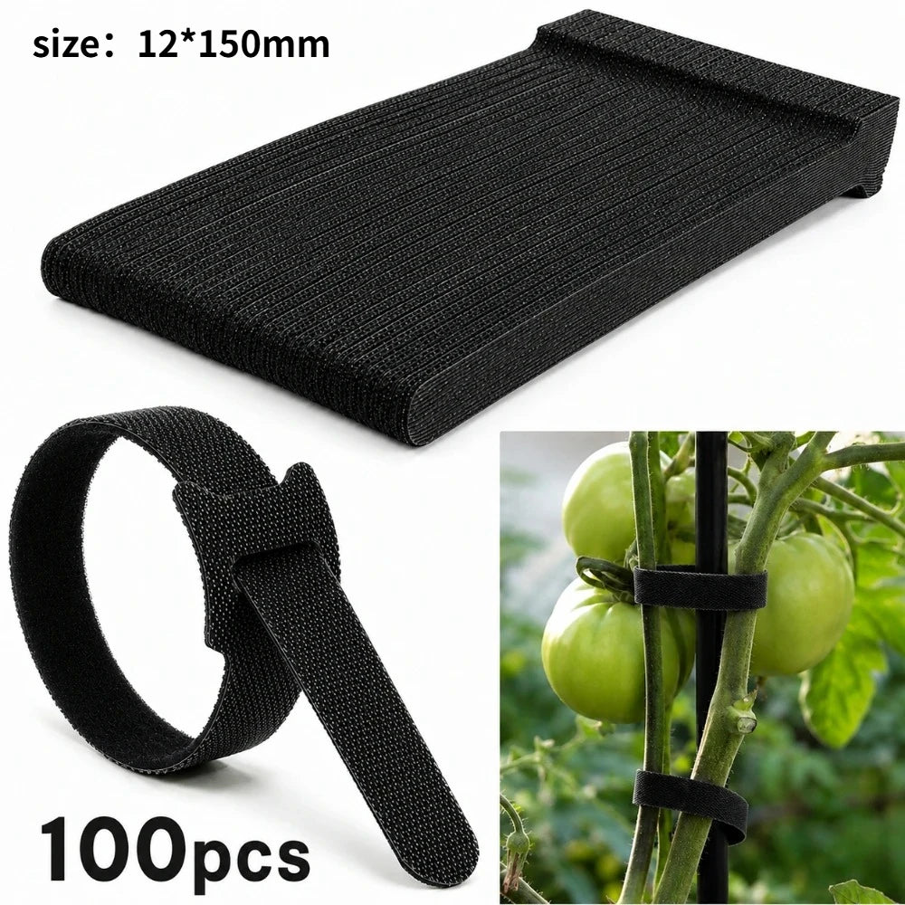 Reusable Hook And Loop Plant Fastening Ties 50/100Pcs Adjustable Non Slip Bands For Outdoor Green Plant Climbing Care Qme black 100pcs