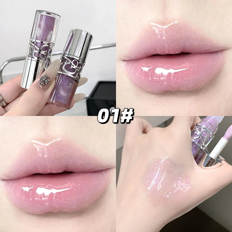 Gege Bear Glittering Mirror Lip Glaze, Watery Shimmering Light Lip Gloss Makeup 8 Colors, Hydrating Moisturizing, Long Lasting Qme GX1390-1