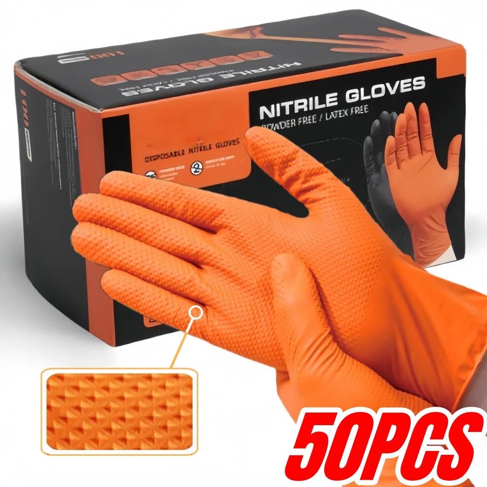 New Heavy Duty Nitrile Work Gloves Orange Disposible Latex Free PVC Gloves for Car Industry Gardening Care Cooking Tools Qme