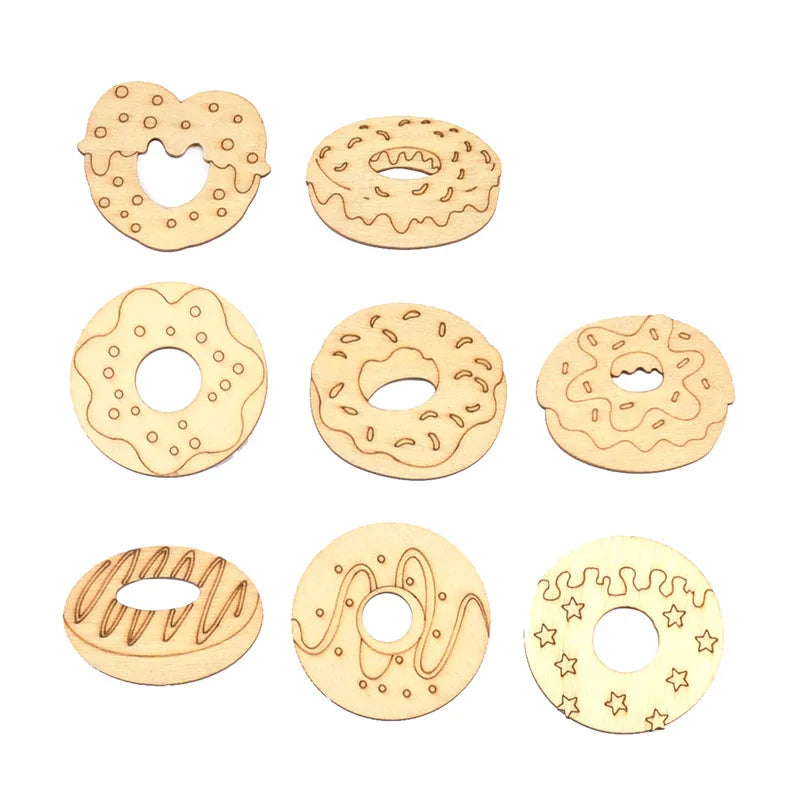 25Pcs 4cm Mix Doughnut Pattern Natural Wooden Oranments Handmade Supplies Wood Crafts DIY Kid Party Scrapbooking Art Decor C3499 Qme Mixed 25Pcs