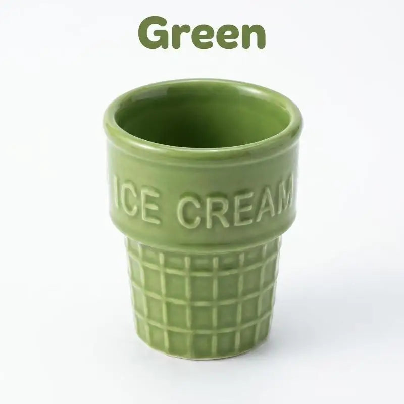 Colorful Ceramic Ice Cream Cups Dessert Coffee Mug With Waffle Cone Design Cute Aesthetic For Home Cafe Afternoon Tea Party Use Qme Green 1