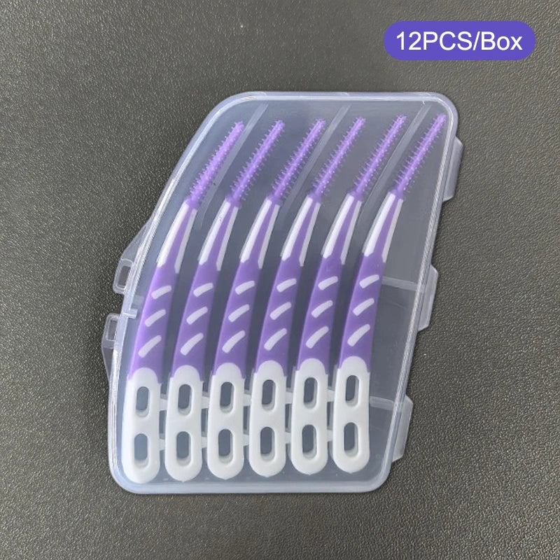 1 5 Box Interdental Silicone Brushes Teeth Stick Toothpicks Dental Qme Purple
