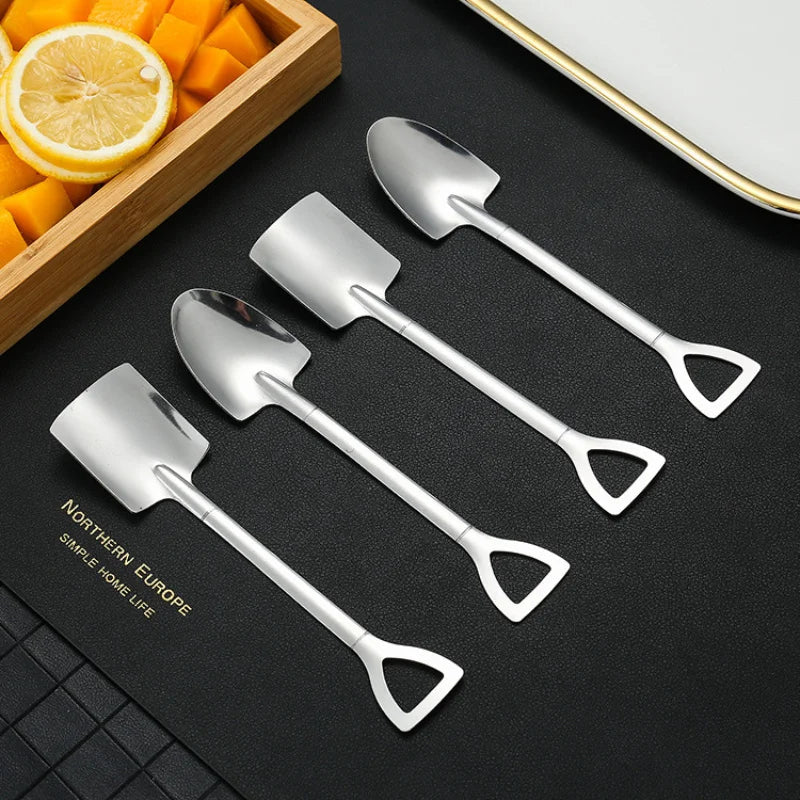 4 pieces of thickened creative stainless steel spatulas, ice cream and fruit spoons, cute scraper spoons, dessert spoons, Qme