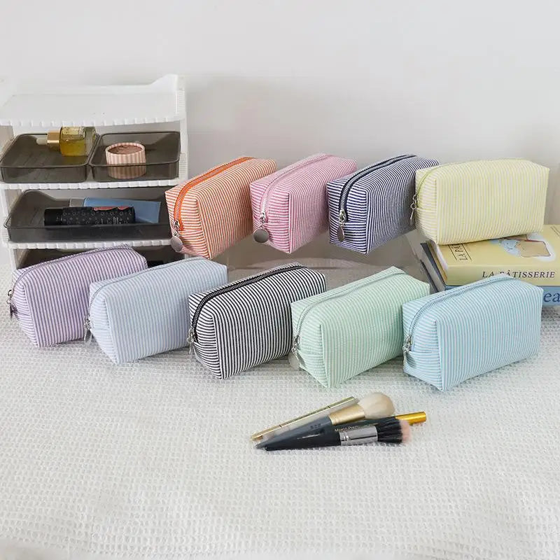 Toiletry Storage Pouch Fresh Simple Striped Cosmetic Bag Large Qme