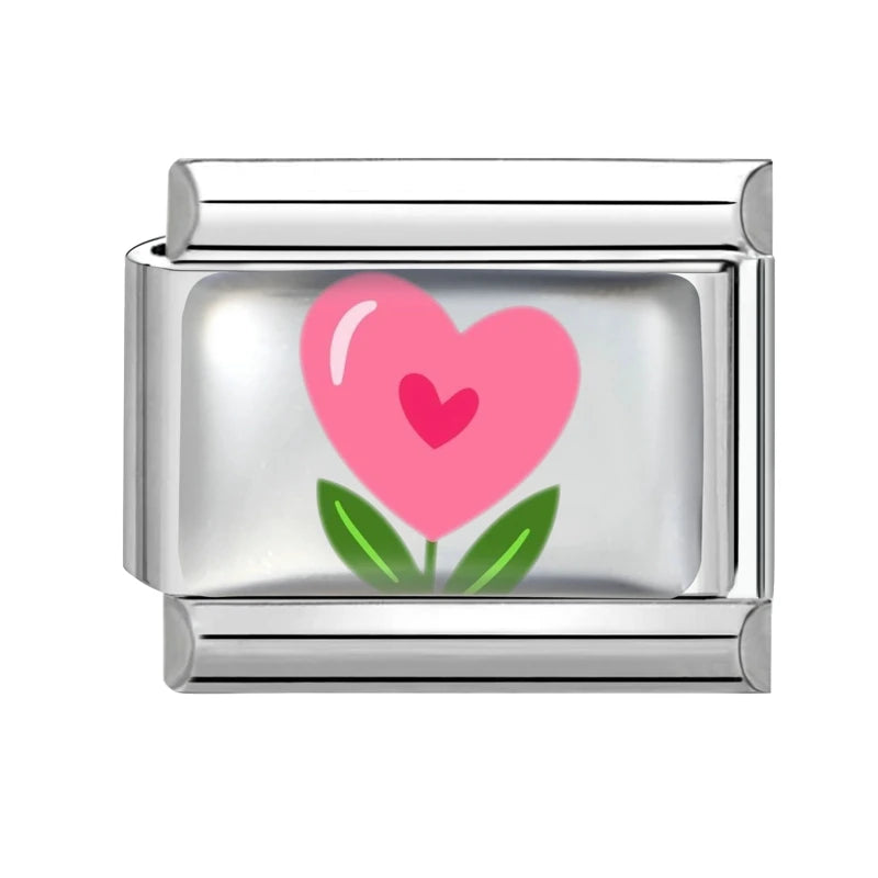 Wholesale Fashion Pink Love Heart Butterfly Planet Dice Cherry Italian Charm Links Fit 9MM Stainless Steel Bracelet DIY Making Qme Style 9