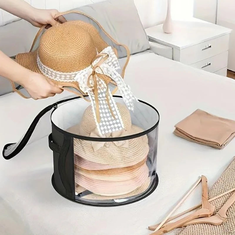Bucket Clothes Organizers Zippered Lid Travel Bags Hat Storage Box Qme