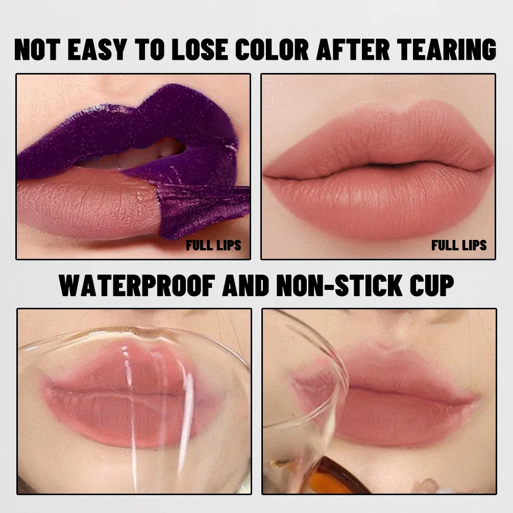 QIBEST Double Headed Lipliner Peel Off Tattoo Lipgloss Lasting Matte Lip Tint Brown Contour Tear-off Lip Stain 2 In 1 Stick Qme