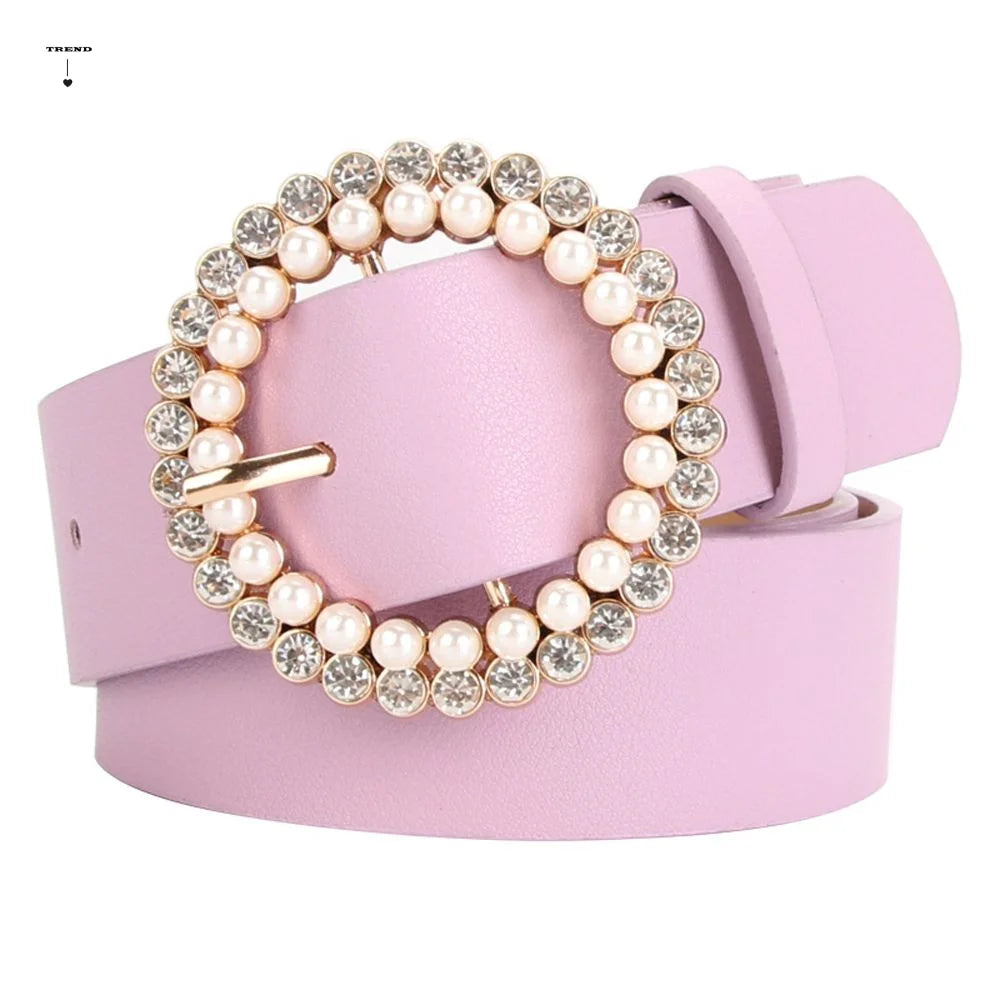Elegant Vintage Fashion Retro Round Buckle Pu Leather Korean Belt Qme black