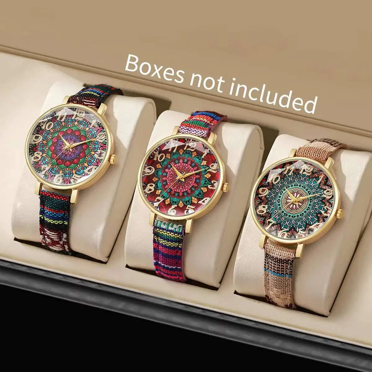 2/3/5PCS Fashion Women Watches Vintage Flowers Printed PU Strap Quartz Watch Reloj Mujer（Without Box） Qme 3PCS Without Box