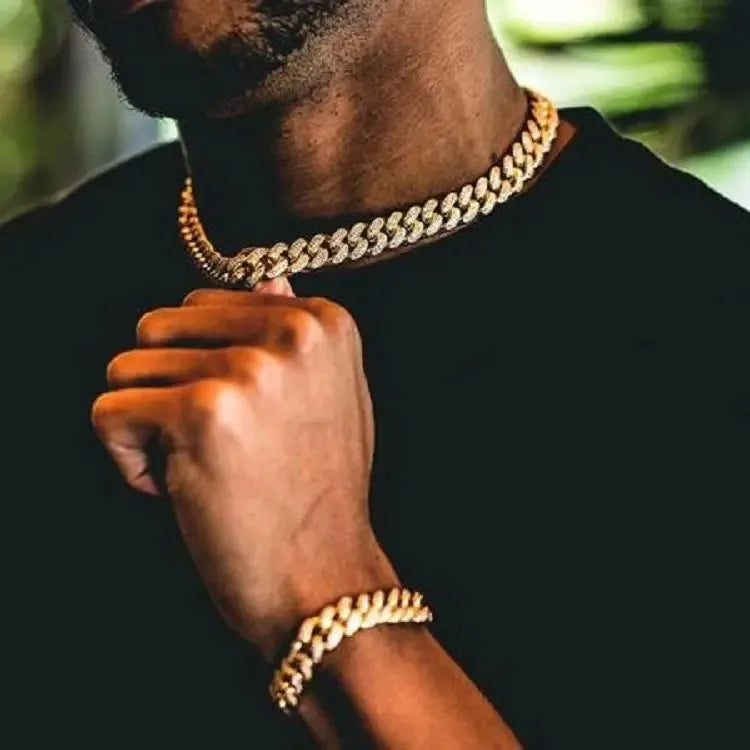 Men's Hip Hop Iced Out Watch and Jewelry Combo, Silver Plated Diamond Watch + Cuban Chain + Bracelet, Fashion Accessory Qme