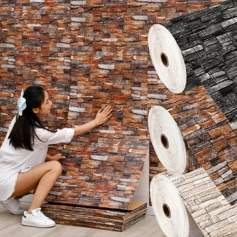 Waterproof Anti Stain 3D Brick Wall Sticker 70cmx1m Peel And Stick Wallpaper Bedroom Living Household Indoor Wall Art Decor Qme