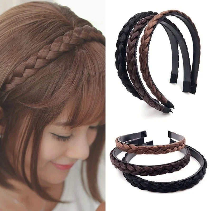 Vintage Braided Wig Headband Women Girls Fashion Hair Band Turban Qme