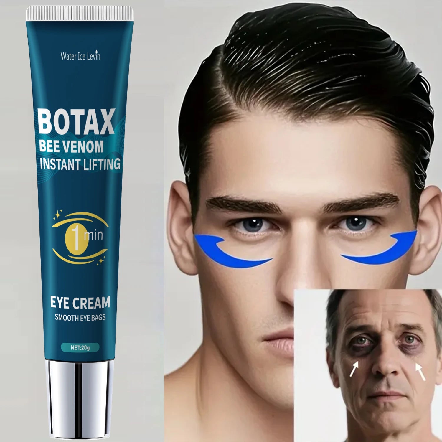 Eye Tightening Gel, Reduces Fine Lines, Contains Caffeine, Retinol, and Hyaluronic Acid, Moisturizes and Tightens the Skin, Alcohol-Free Qme