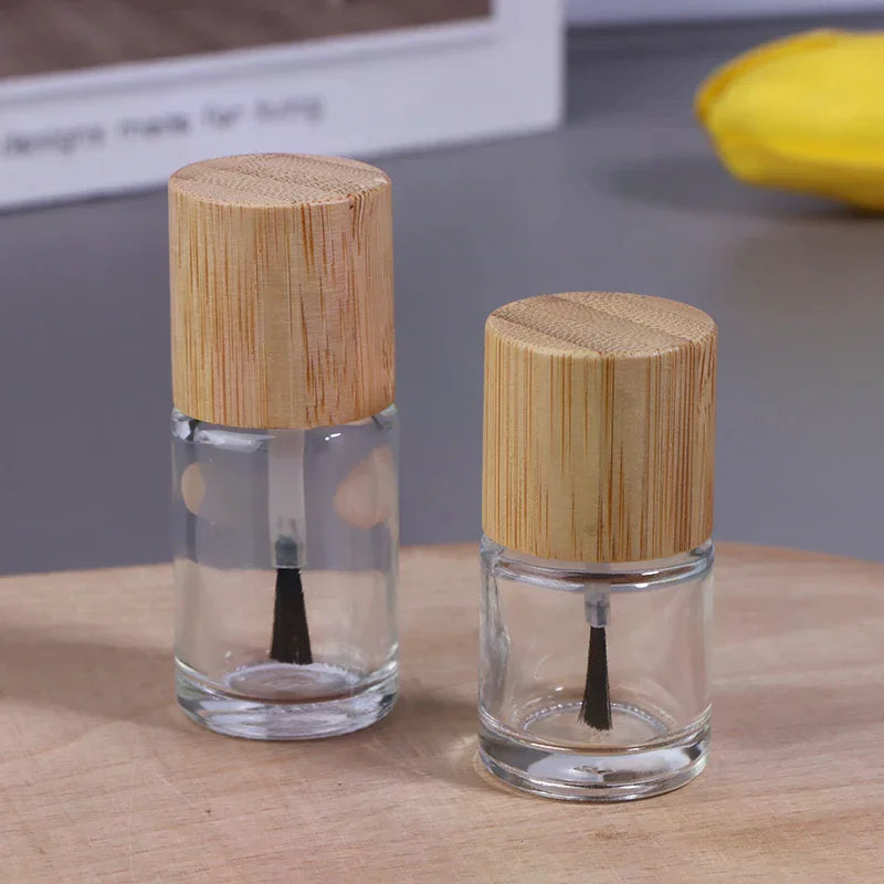 Cylindrical Glass Nail Oil Bottle Hair Brush Glue Solid Wood Bamboo Qme