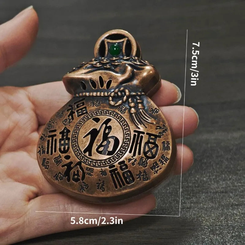 Mini Metal Incense Burner Retro Ornate Pagoda Fu Pouch Lotus Styles Qme Lucky Bag-Red Copper