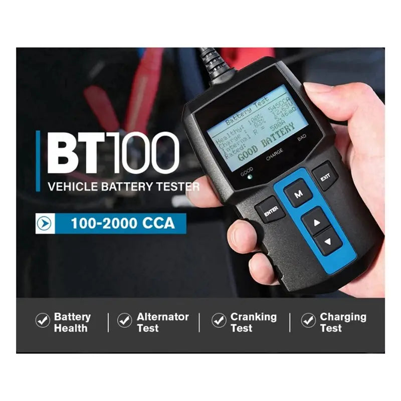 A02F-Battery Analyzer Car Battery Tester 12V Load Tester 100-2000 CCA Car Alternator Tester Charging Cranking System Tester Qme