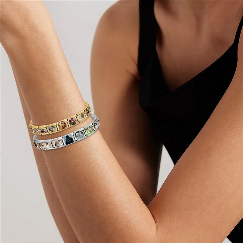 2026 New Stainless Stee Bracelet Italian Charms DIY personalized photo picture frame creation titanium splicing module bracelets Qme