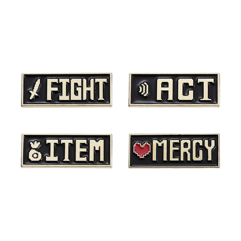 Red Heart Mercy Badge Enamel Pins Undertale Game ACT ITEM Brooches Metal Lapel Badge Funny Jewelry Gift for Friend Wholesale Qme set