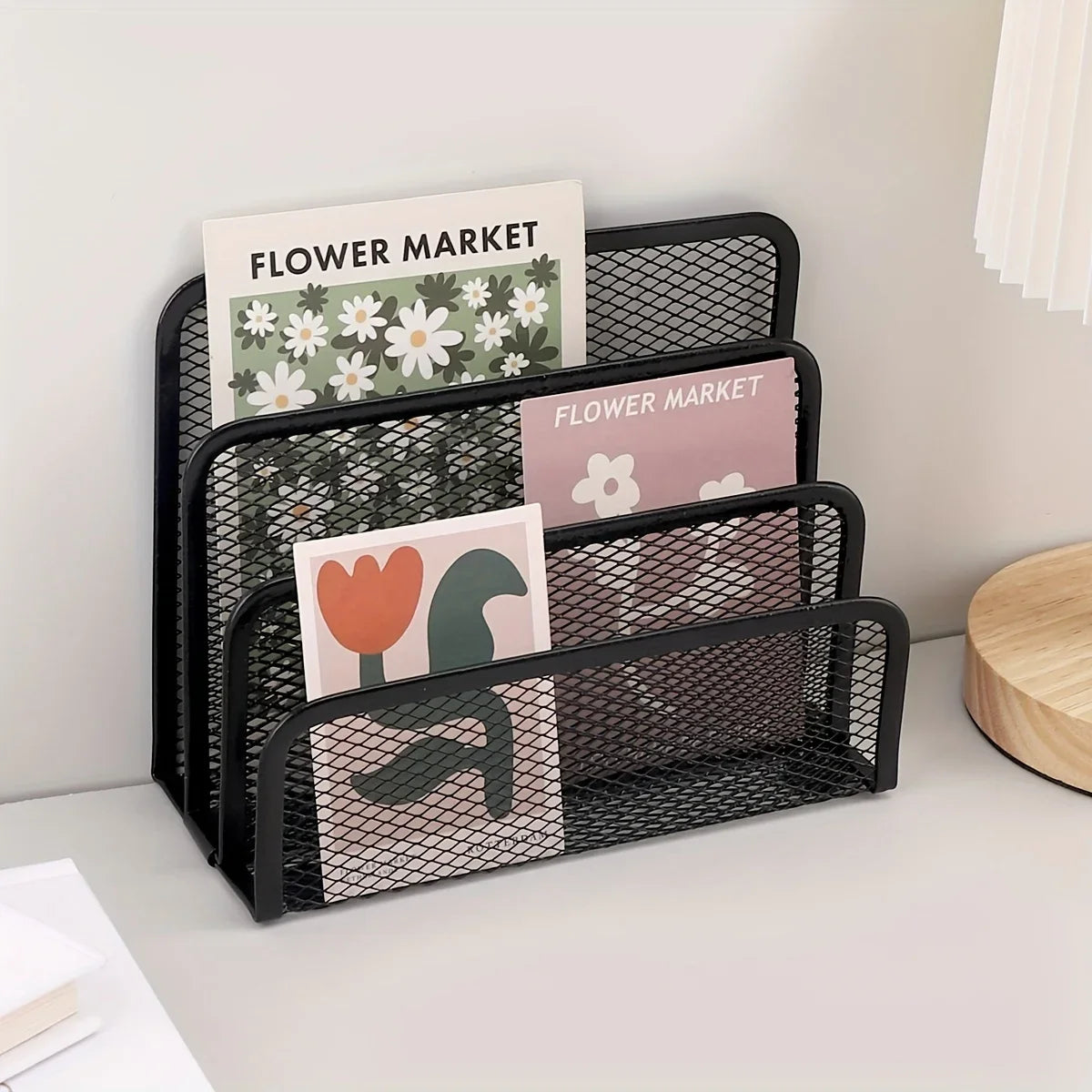 Multifunctional Office Desk Organizer Set - Metal Mesh File Rack, Letter Holder, Multi-Tier Bookshelf, Envelope and Card Stand Qme