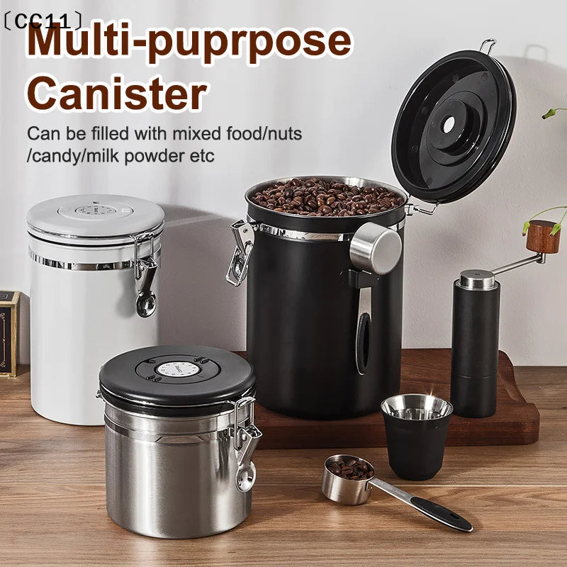 1 2 5 Coffee Bean Jar Airtight Canister Sealed Stainless Steel Spoon Qme