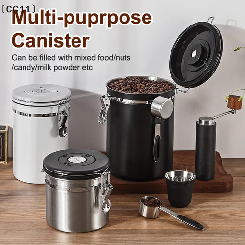 1 2 5 Coffee Bean Jar Airtight Canister Sealed Stainless Steel Spoon Qme