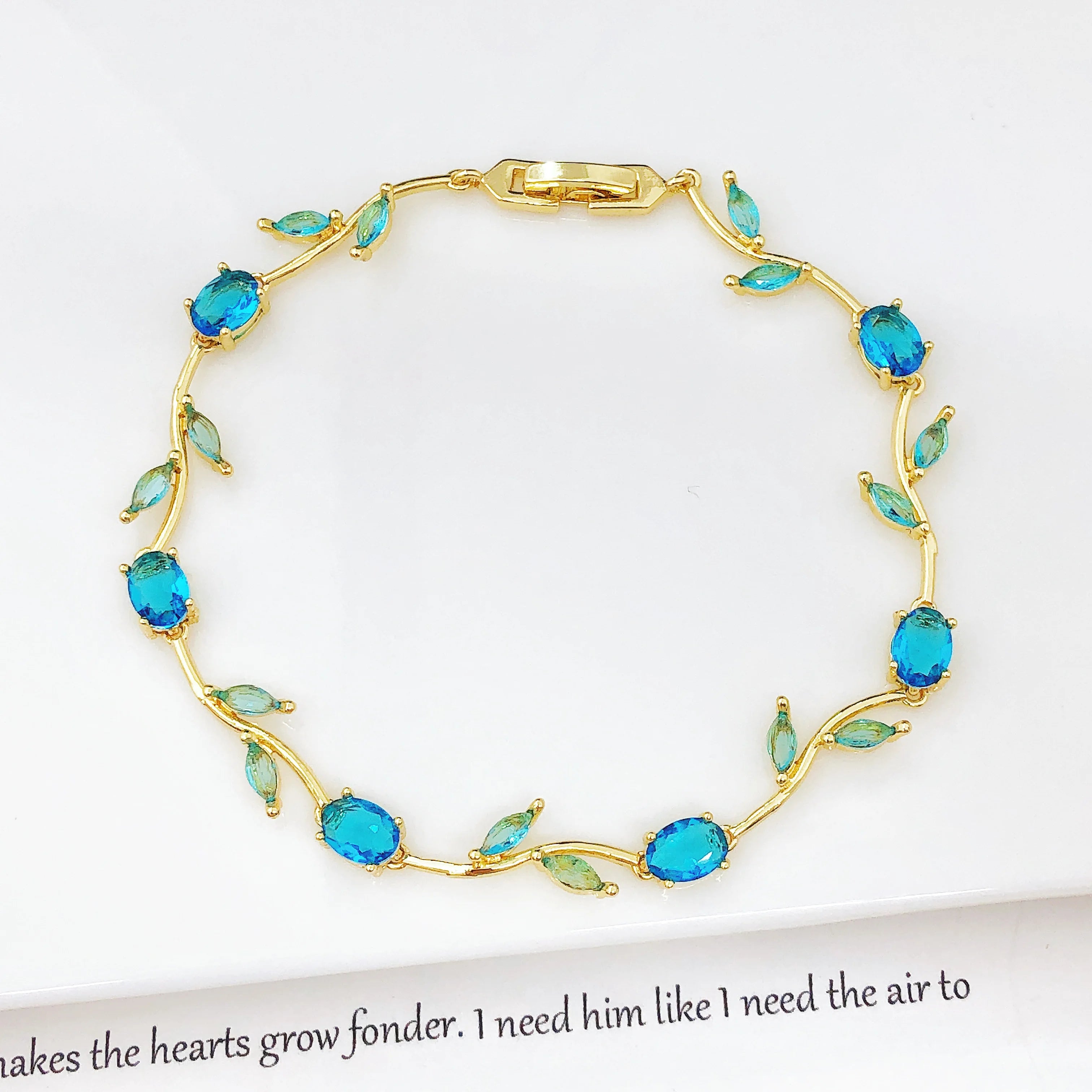 Colorful Trendy Charm Crystal Leaf Vine Flower Rhinestone Bracelet Luxury for Women Girl Party Wedding Gold-Plated Jewelry Gift Qme 4 21cm