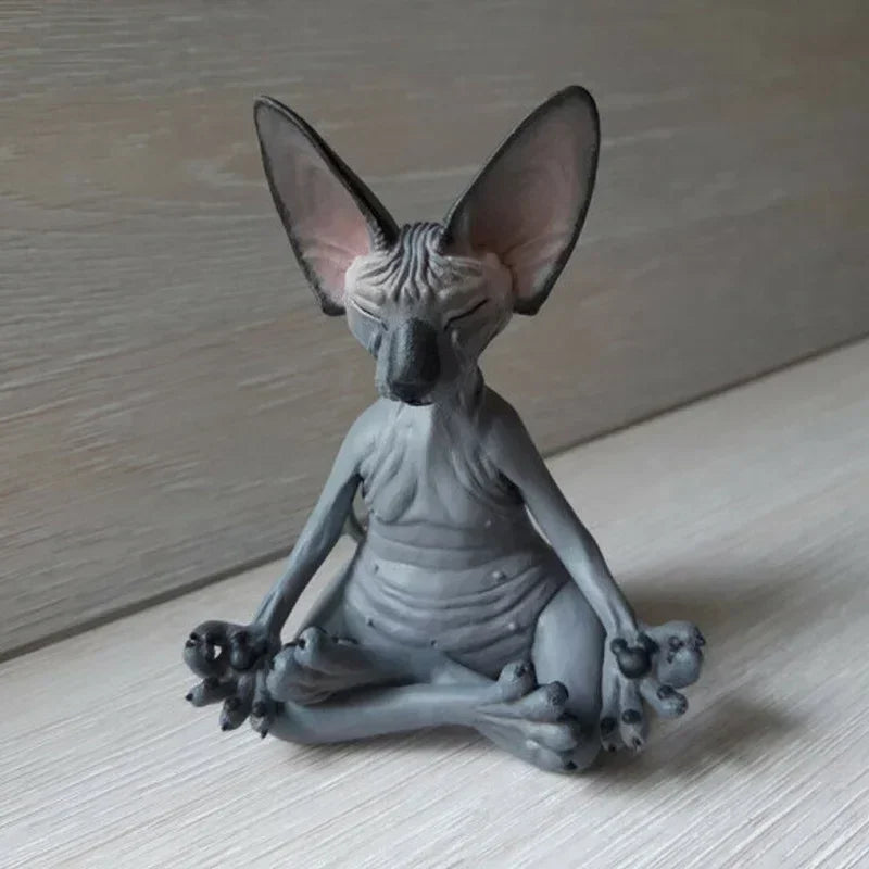 Meditation Yoga Happy Cat Whimsical Buddha Sphinx Figurine Art Decor Qme