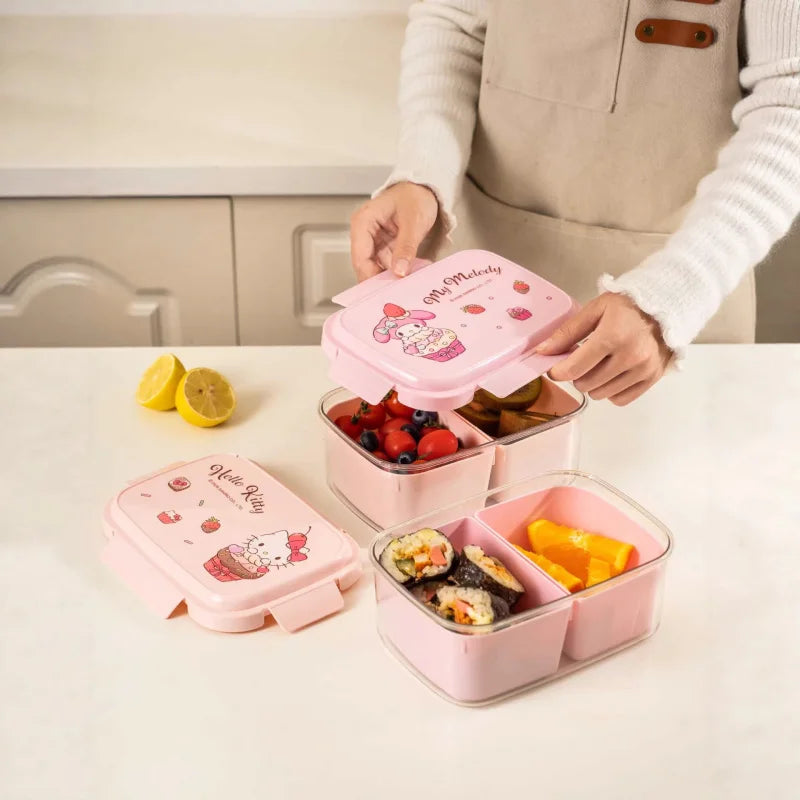 Hello Kitty Kuromi Food Storage Container—Microwave-Safe, Portable, Divided Compartments, Odor-Free, Insulated Lunch Box Qme